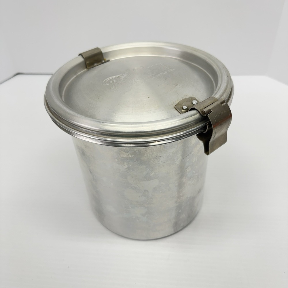 Vintage Fresh-O-Lator Community Coffee Aluminum Canister Hinged Clamp Lid